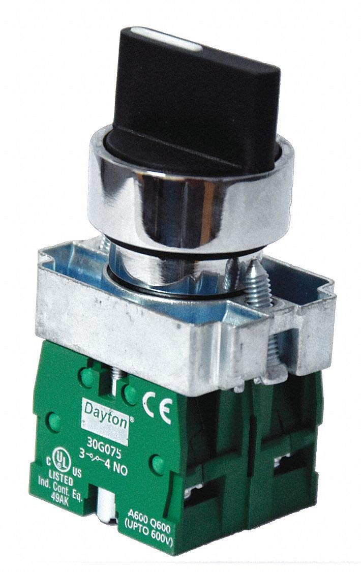 Dayton Non-Illuminated Selector Switch, Size: 22mm, Position: 3, Action: Maintained/Maintained / Maintain