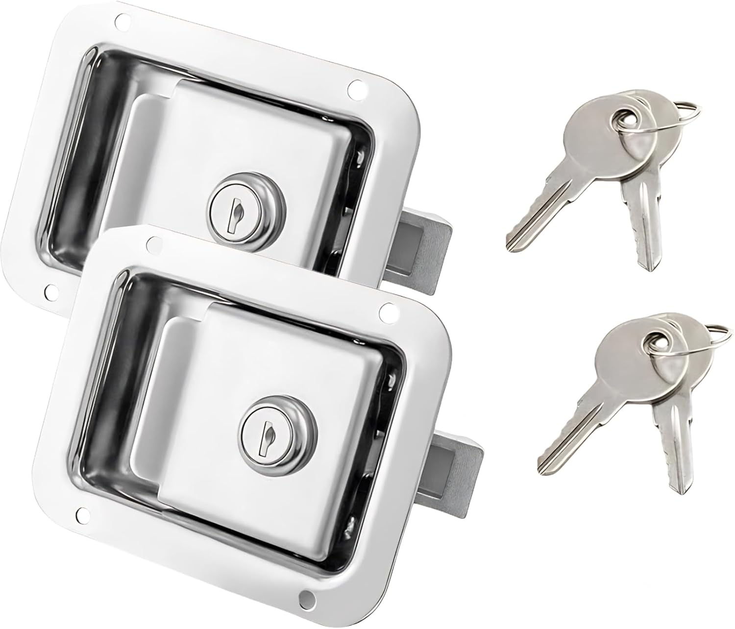 5.5 * 4.25in Tool Box Key Lock Replacement, Stainless Steel Tool Box Lock, Travel Trailer Lock RV Handle Latch Paddle Lock with 2 Keys for Trailer Truck Camper and Tool Boxes (2Pcs)