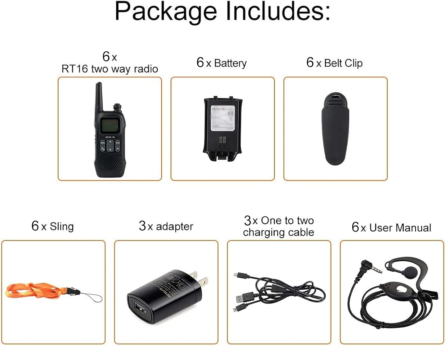 Flash Sale Buy 1 get 1 Retevis RT16 Walkie Talkies with Earpieces,Two Way Radios Long Range Rechargeable Dual Watch Emergency Flashlight NOAA VOX,2 Way Radio for Business Retail Hotel(6 Pack)