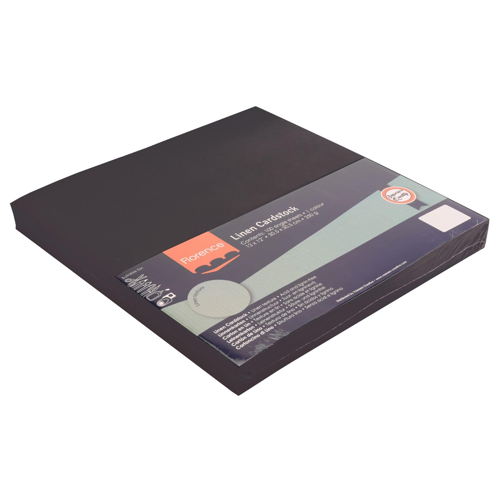 Florence Linen Cardstock 12 x 12 inches Black, 100 Sheets of 250 GSM Coloured Paper - Image 3