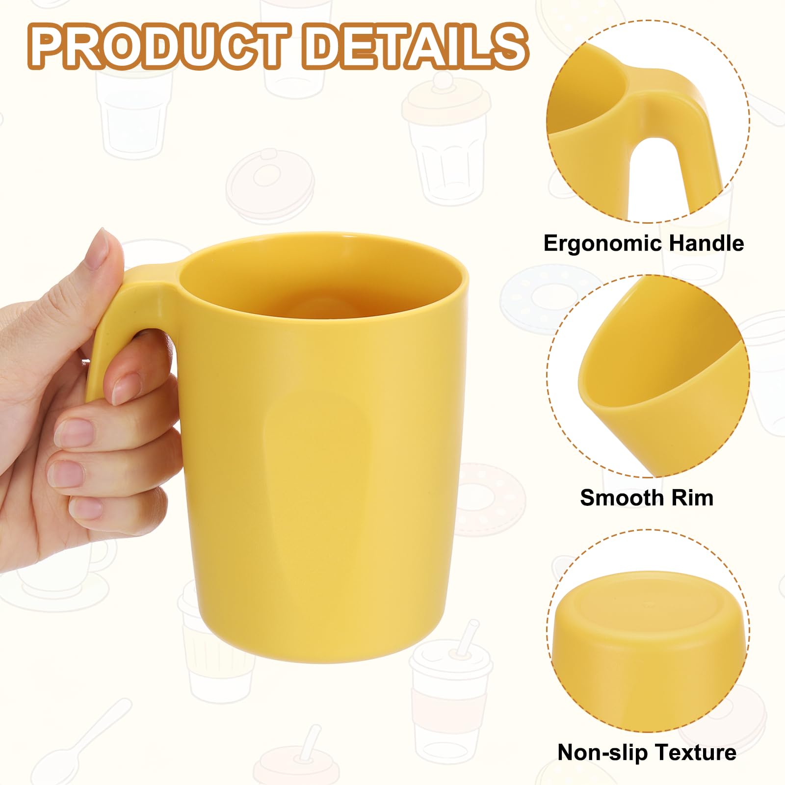 QUARKZMAN Set Of 8 Tasses À Café En Plastique, Tasses À Café Incassables, Tasses Réutilisables Pour Thé Lait Jus Compatibles Micro-Onde Et Lave-Vaisselle Avec Poignée Pour Cuisine Camping,