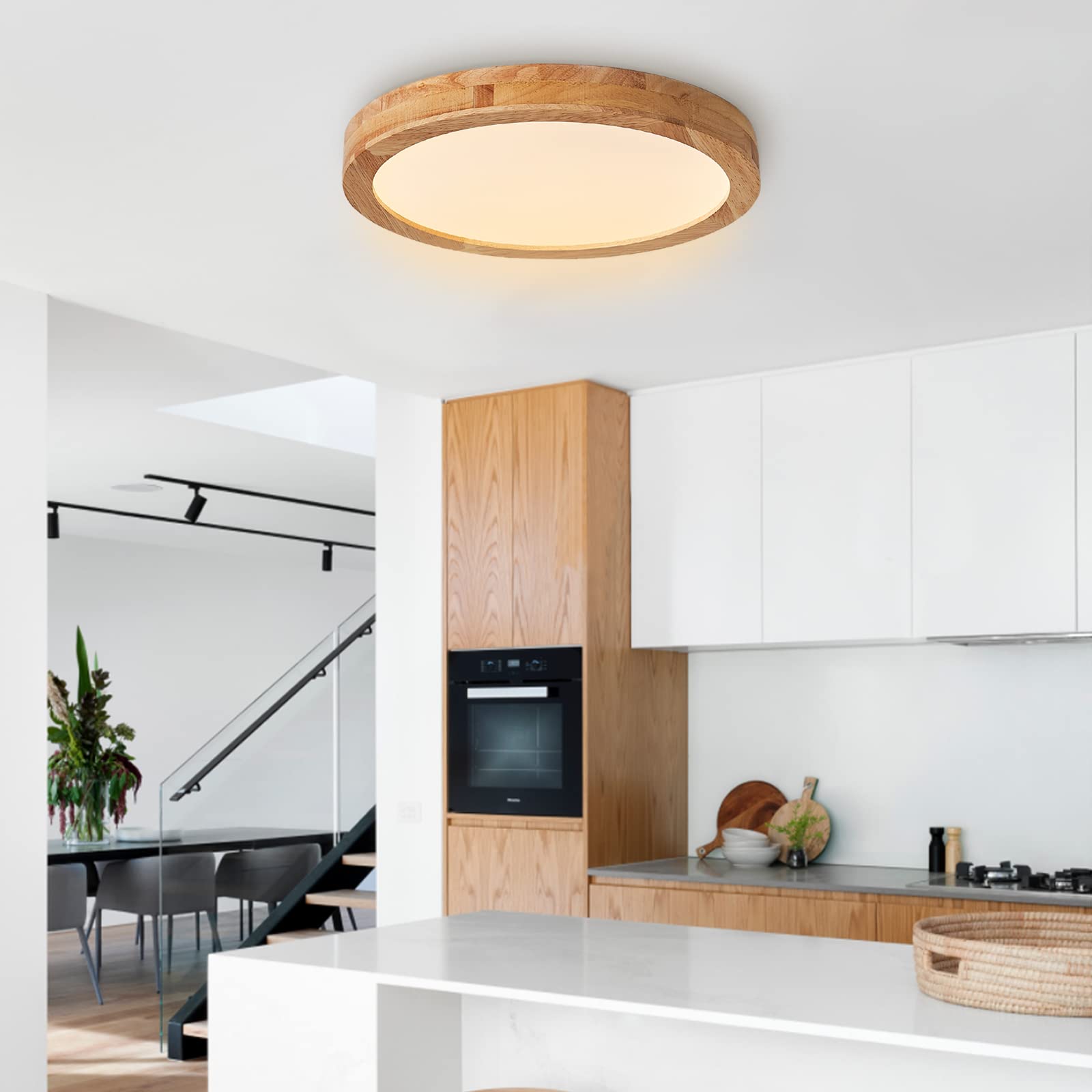 Plafoniera LED Soffitto Moderna 40CM in Legno 28W 3000K Bianco Caldo per Camera da Letto/Ufficio/Cucina/Corridoio/Balcone | Lampada da soffitto a LED bianca calda, rotonda, per soggiorno, camera da letto, ufficio, corridoio, balcone