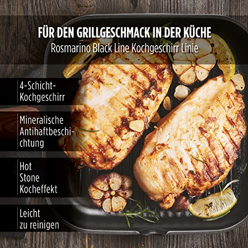 Foto von ROSMARINO Profi Grillpfanne 26 cm, Grill Pfanne mit hervorragende Wärmeverteilung und Wärmeleistung, Steakpfanne für Induktion Gasgrill und andere Kochfelder, Zeitlose Eleganz