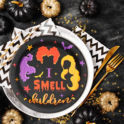 Whaline Halloween Witch Party Paper Plates Hocus Pocus Round Disposable Plates 9 Inch Halloween Witch Theme Colorful Decorative Tableware For Halloween Holiday Dinner Birthday Party Supplies, 24Pcs #TOP6