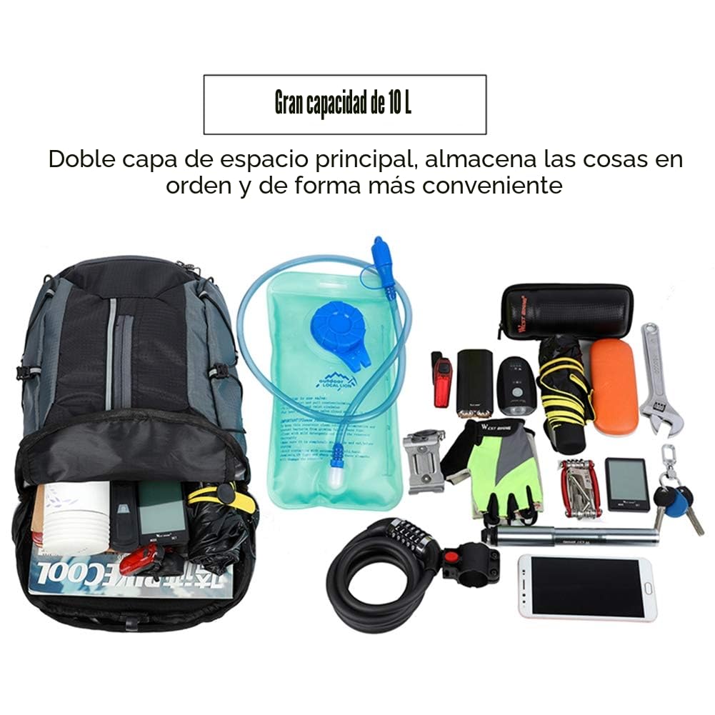 belupai - Mochila impermeable, ideal para ciclismo, escalada y montañismo, transpirable, 10 l, ultraligera, perfecta para hidratación, 191008XA04-3-1030-1538301101, verde