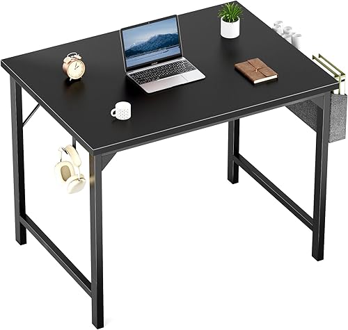 OLIXIS Escritorio pequeño para computadora, 32 pulgadas, para oficina en casa, escritura, estudio, trabajo, almacenamiento, ganchos para