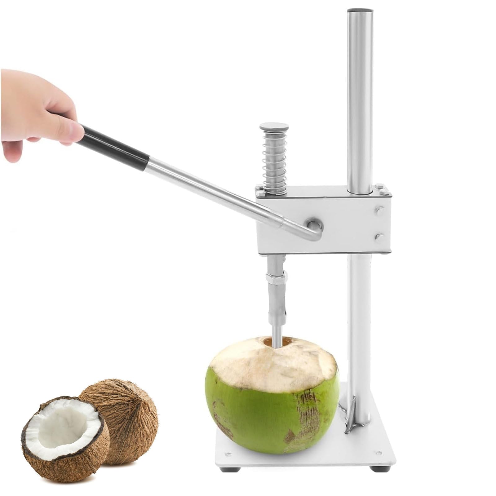 Herramienta manual de abridor de coco, deslizador de ranura de acero inoxidable, taladro de resorte de rebote, kit de apertura de tuercas para cocos jóvenes y maduros