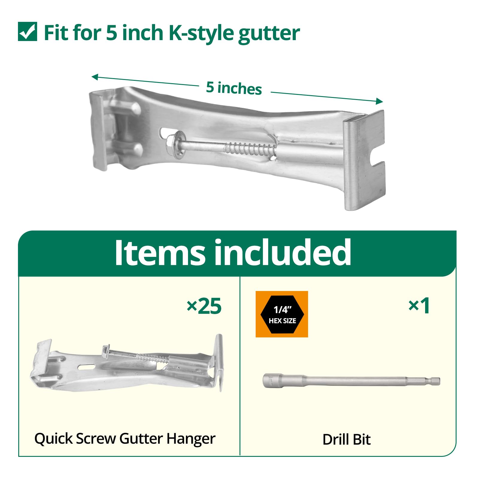 Benfar Dachrinnenaufhänger, 12,7 cm, Aluminium, versteckte Dachrinnenhalterungen mit vorinstalliertem Schraubclip, passend für 12,7 cm K-Stil Dachrinnenaufhänger, BR05, 25 Stück