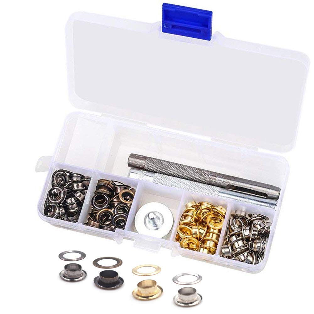 Generic 120 Set Metal Grommets Eyelets Tool Kit Set for Leather Canvas Clothes Belts Shoes DIY Crafts | 6mm 1/4" Inner Diameter | 4 Colors