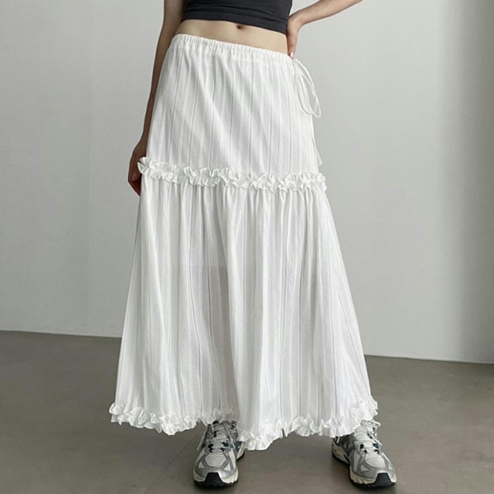 Falda de Jacquard con Volantes, diseño Informal y Holgado, para niña, Falda en Blanco y Negro Que combina con Todo - Negro - S