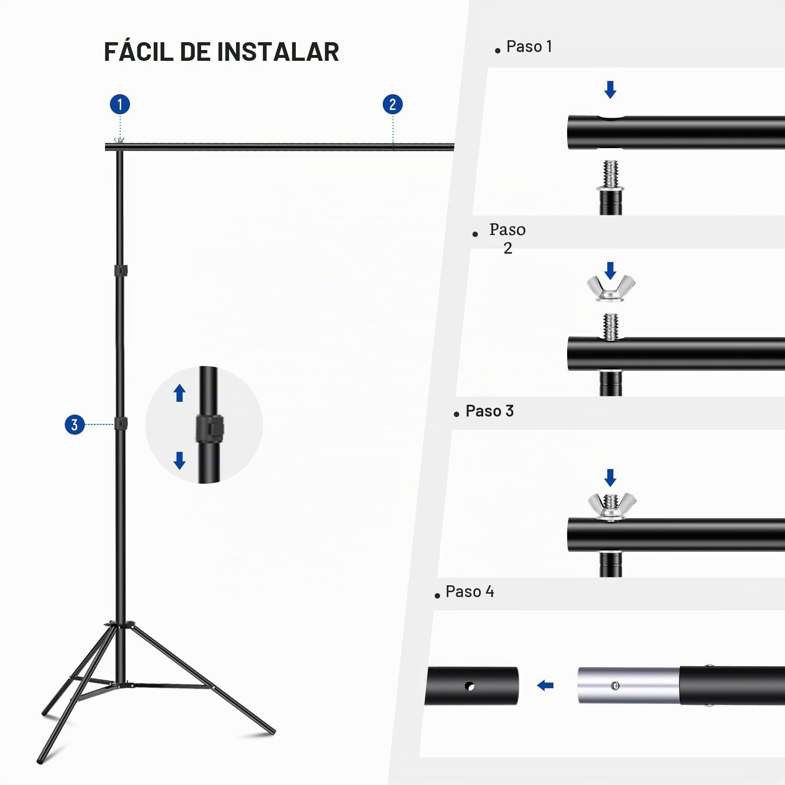 NEEWER Soporte de telón de Fondo de 10 x 7 pies, Sistema de Soporte Ajustable para Estudio fotográfico para Bodas, Fiestas, fotografía de Retrato de Fondo con 4 Barras transversales, 8 Abrazaderas, 2