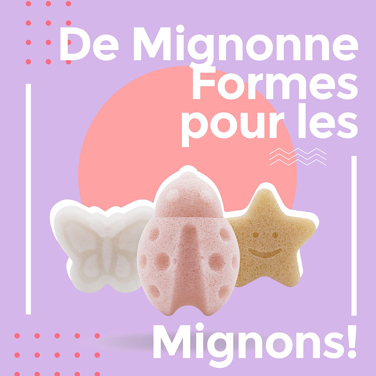 Éponges de bain en Konjac naturel, éponges nettoyantes douces aux formes décoratives, éponge de douche, exfoliation douce, lot de 3 pièces. Set : Papillon, Coccinelle, Étoile