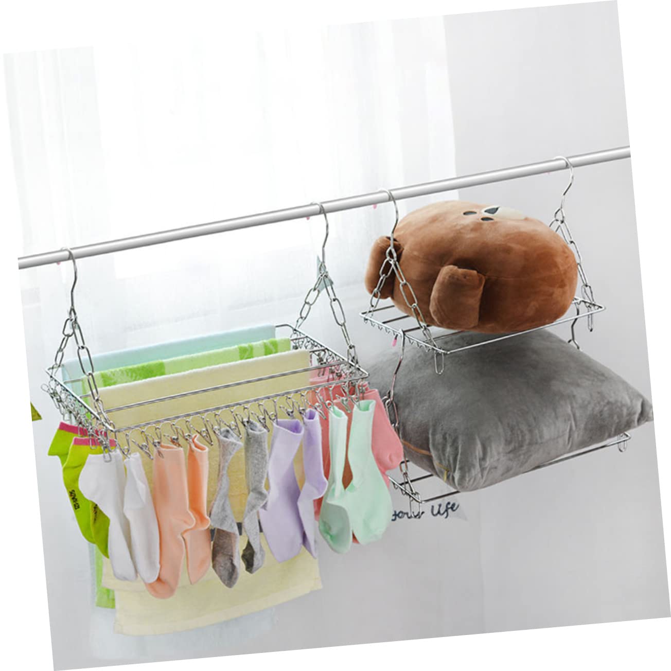 Unomor 1pc Drying Rack Multifunctional Foldable Clip Hangers Laundry Drip Hanger Pants Hanger Hanger Clothes Hanger Coat Hangers Drying Clips Hanger Stainless Steel Silver