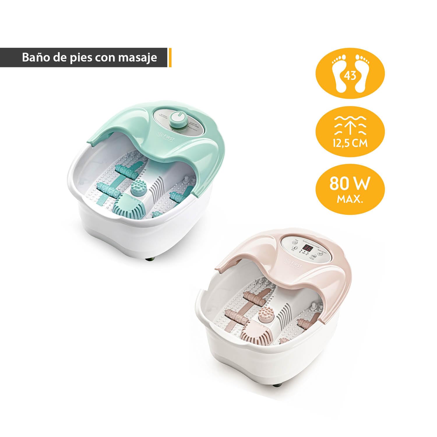 TZS First Austria Spa de pies, masaje con vibración y burbujas de aire, función de infrarrojos y calor, baño de pies, 80 W, 3 programas, 3 accesorios, mango plegable, caja de aromas