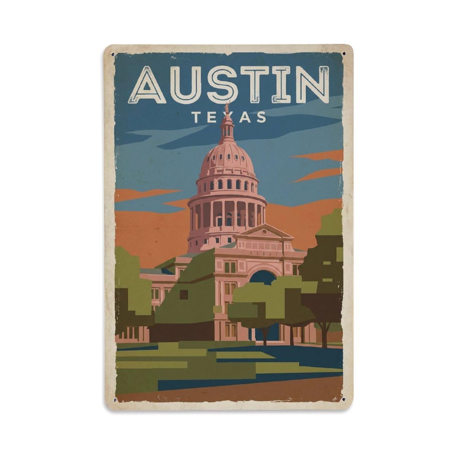 Xanthor Style Retro Travel Usa Austin Metal Tin Sign