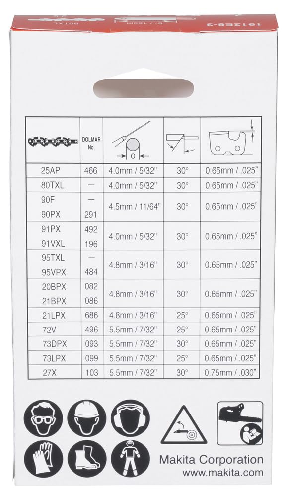 Makita 1912E8-3 Saw Chain 6 Set, Grey, 150mm - Image 3