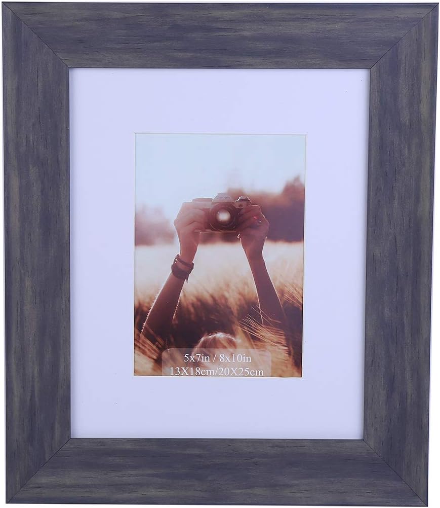 Aike Home Photo Picture 8x10 Inch Grey Wash Frame with Bevel White Mat 5x7 Opening