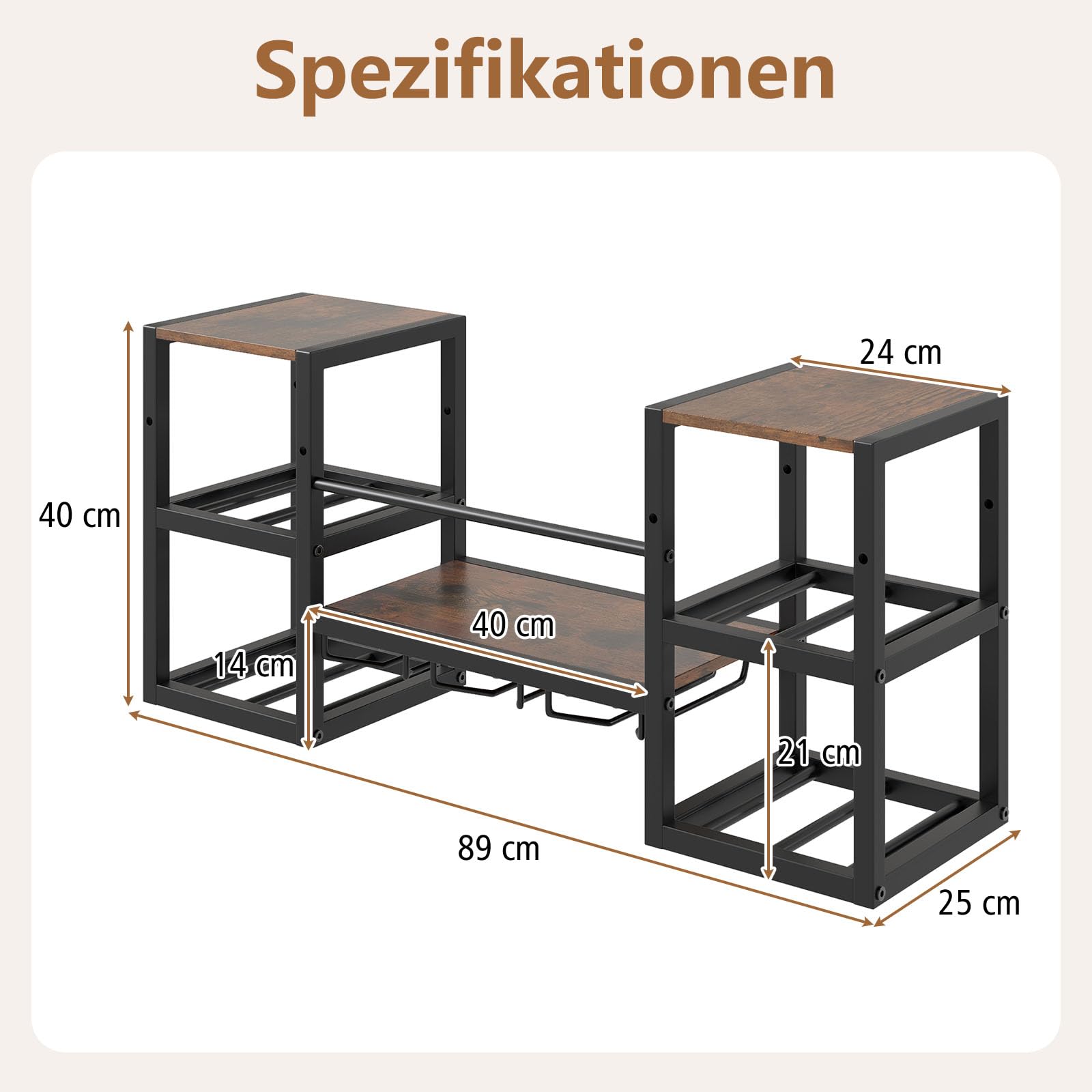 COSTWAY Regał ścienny na wino, regał na 8 butelek i 9 kieliszków do wina, regał ścienny, drewniany z metalową ramą, industrialny design, idealny do domu, baru, kuchni i restauracji