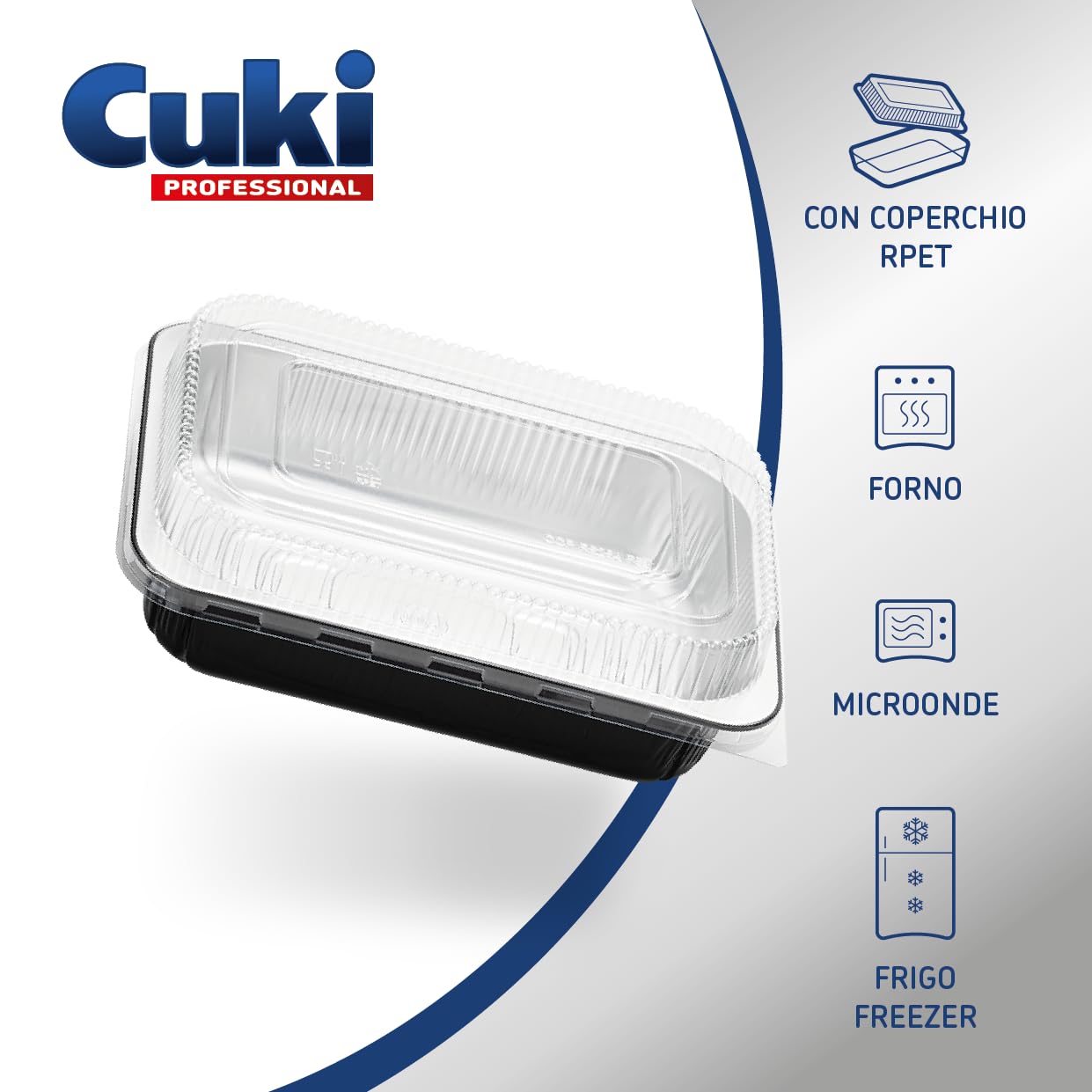 vaschette alluminio con coperchi ultra-forza, 4 porzioni, laccate, cm24x17xh5 , 1 confezione da 25 pezzi, monouso per forno, microonde, frigo, cottura, conservazione