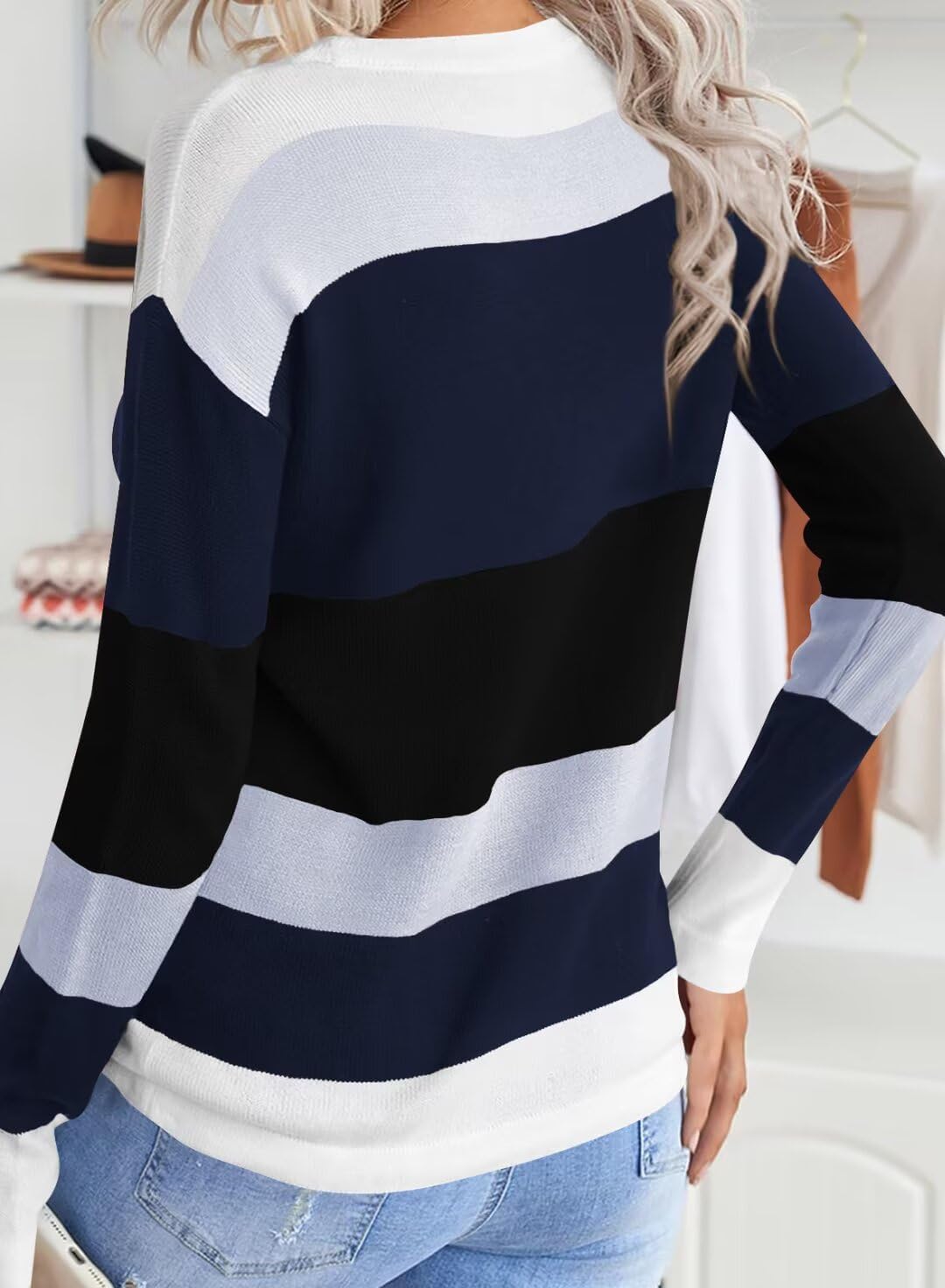 FEKOAFE Women's 2026 Cute Striped Sweaters Crew Neck Long Sleeve Pullover Sweaters for Women