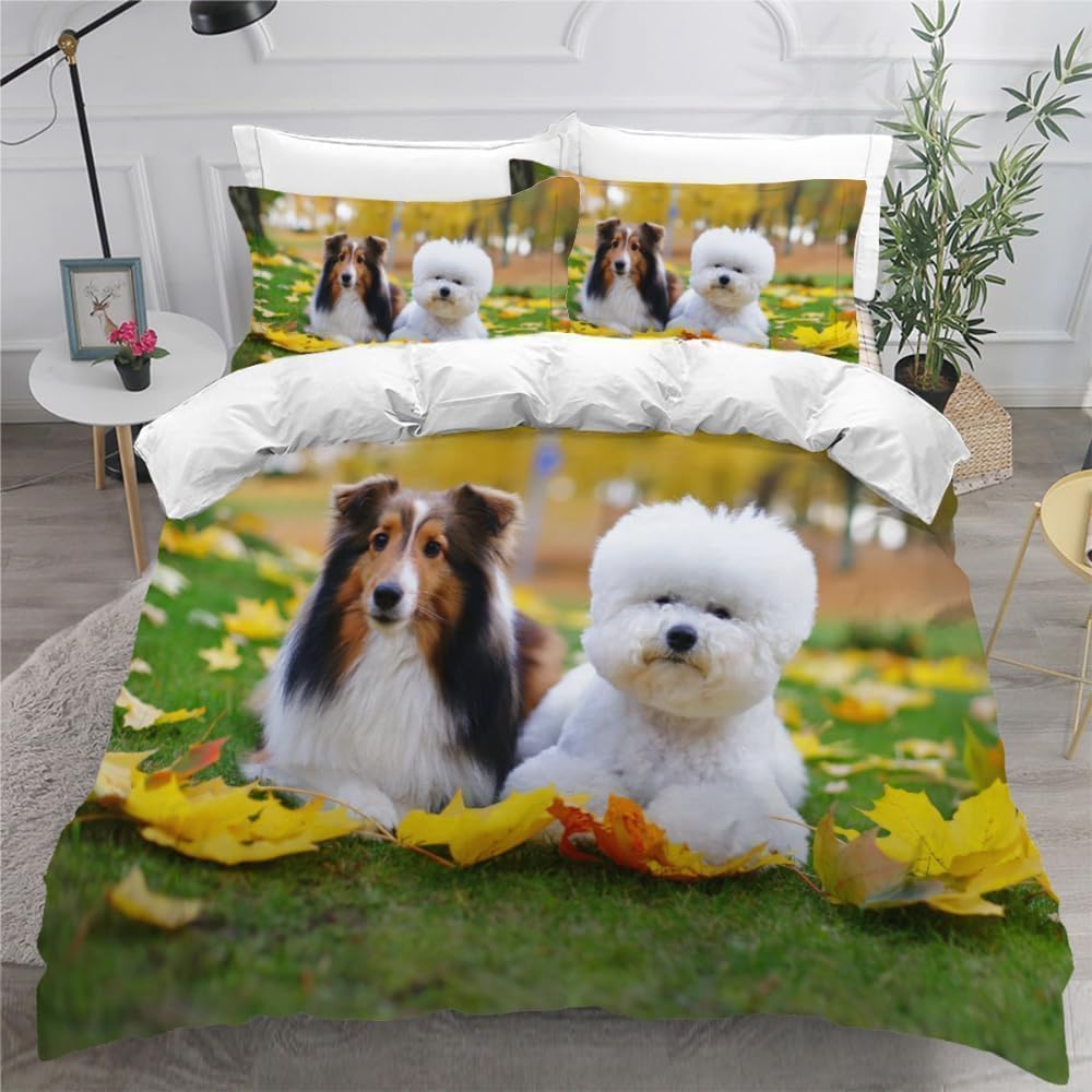 Chien Housse de Couette 220x240 en microfibre douce avec imprimé animaux 3D réaliste