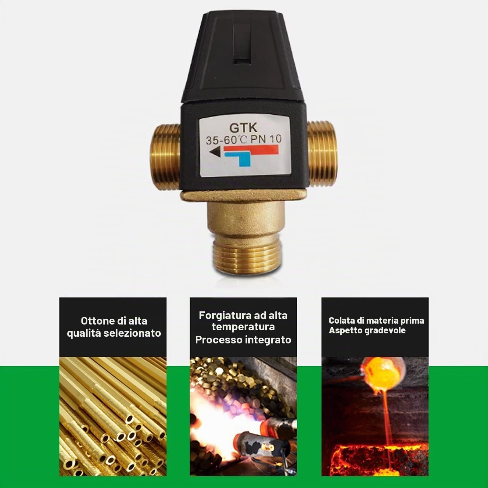 Valvola termostatica a 3 vie, DN20 G3/4, valvola termostatica in ottone, da -35 a 60°, valvola termostatica per scaldabagno solare, controllo della temperatura dell'acqua, riscaldamento a
