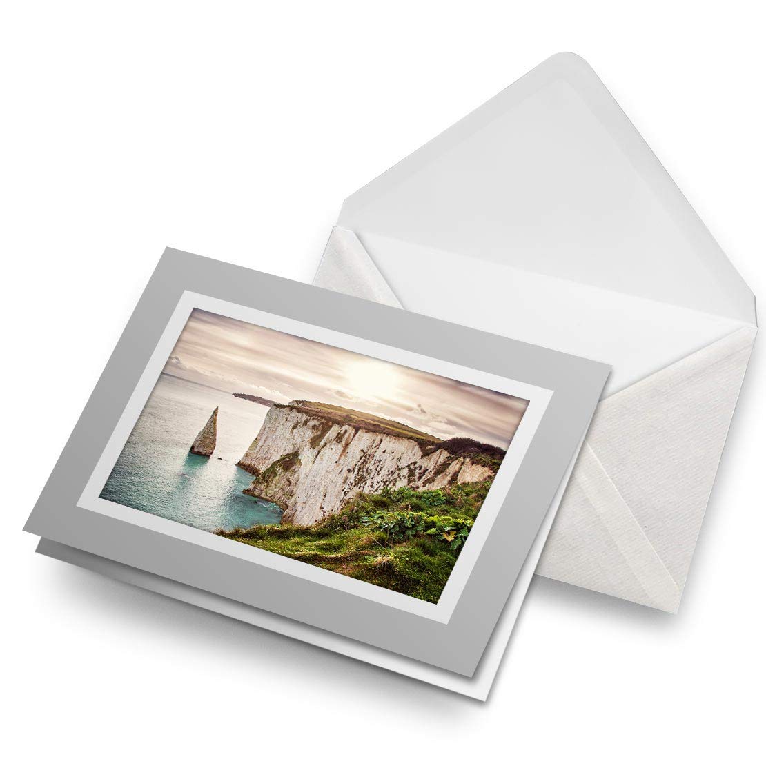 Greeting Cards Gray (Insert) - Old Harry Rocks Isle of Purbeck Dorset Blank Greetings Card Birthday Kids Party Boys Girls #16123