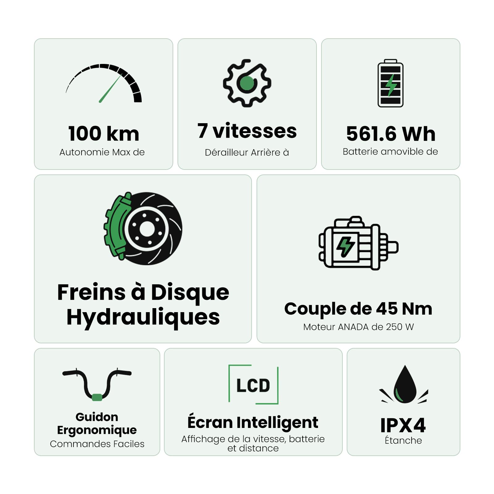 Vélo Électrique 27,5", Moteur 250W, Batterie 561.6WH Amovible, Autonomie Jusqu’à 100 km, 7 Vitesses, Écran LCD, 25 km/h, Charge Max 120 kg, Modèle Mixte E-Bike
