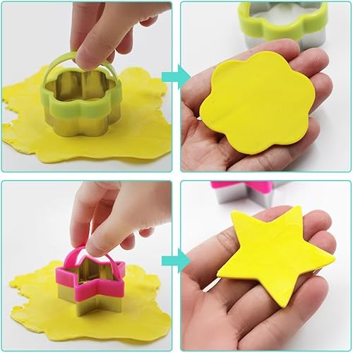 Miniatura 4 de 6 cortadores de galletas de acero inoxidable con asa, cortador de galletas AIFUDA con patrón de estrellas y flores, mini molde para prensar