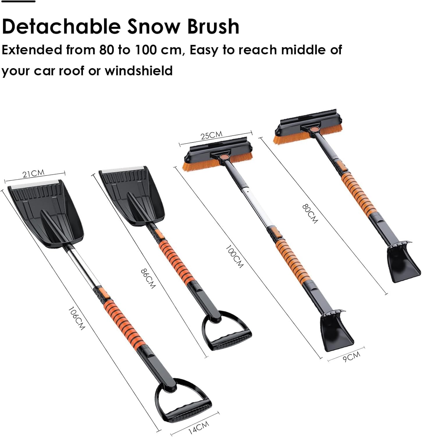 Pelle a Neige Pliable Ensemble Kit Déneigement Auto, AIOMEST Dégivreur et Grattoir à Glace pour Pare-Brise, Balai de Neige Extensible 106cm avec Raclette Enlever la Neige pour Voiture, Camion, SUV