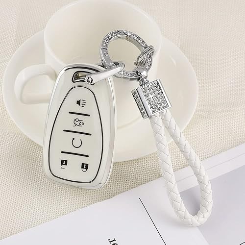 Miniatura 2 de PIFOOG Funda para llavero Chevy con 5 botones, color blanco y plateado, funda protectora para llaves de coche, funda protectora para Chevrolet
