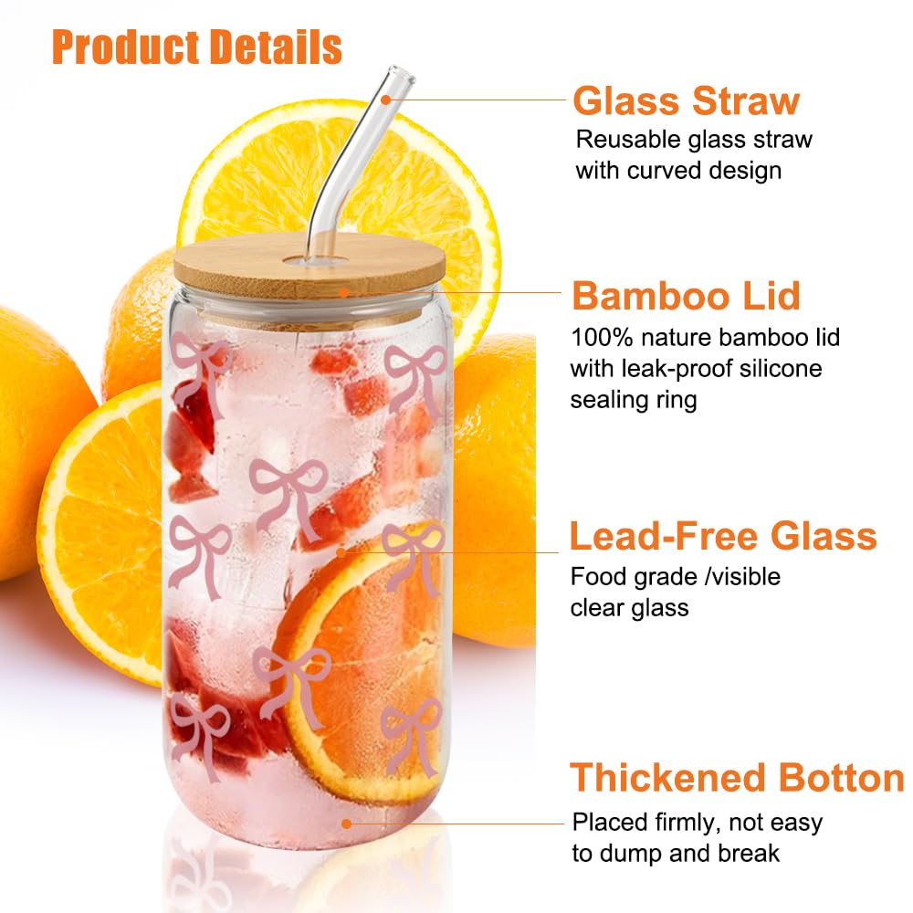 Bicchiere In Vetro Borosilicato 500 Ml Con Coperchio In Bambù E Cannuccia - Personalizzato Con Iniziale A-Z, Regalo Per Lei