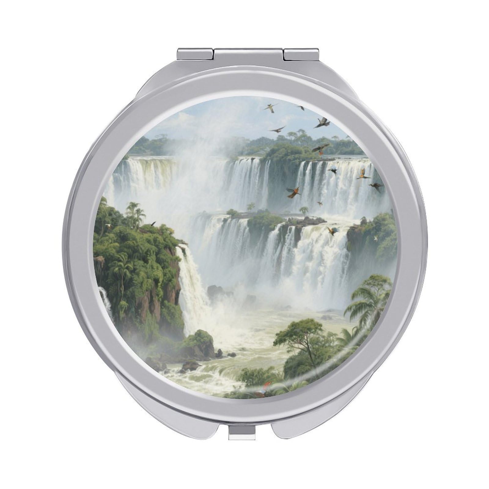 Fekiloot Style Iguazu Falls Travel Makeup Mirror Handheld Compact Mirror Portable Pocket Mirror Double-Sided 1X/2X Magnifying For Handbag And Purses