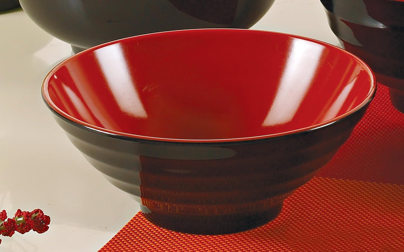 Yanco CR-576 Black and Red Two-Tone Noodle Bowl, 36 oz Capacity, 2.75