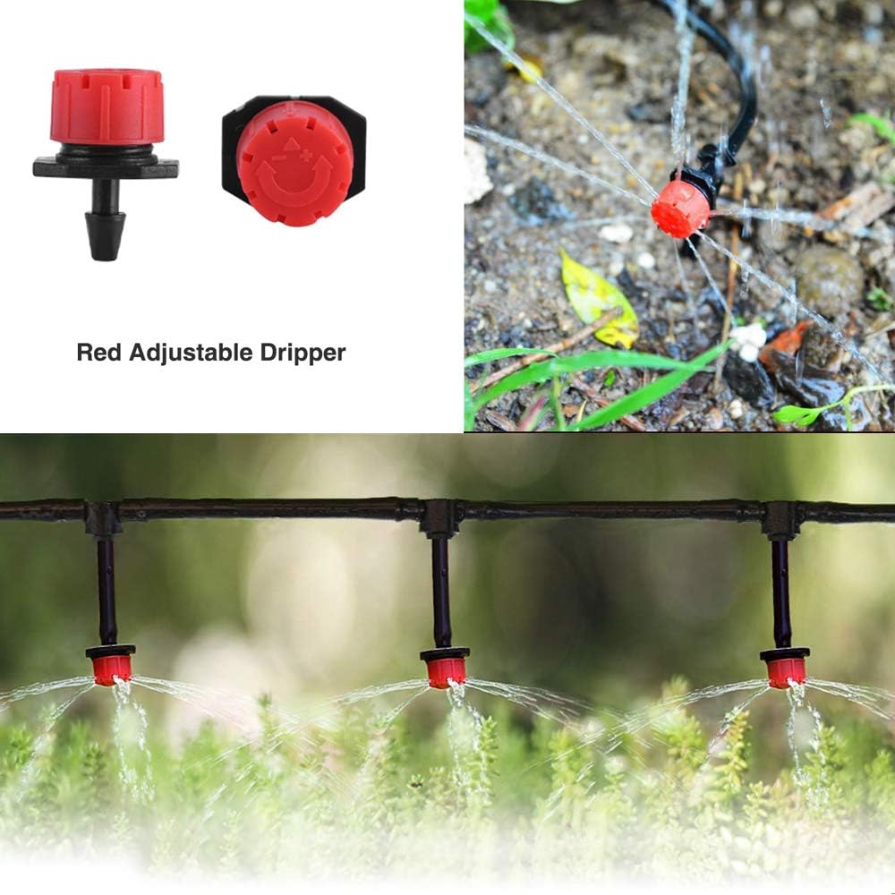 Kit de sistema de riego por goteo de 50 pies, sistema de riego de jardín con piezas de tubo de riego por goteo de 1/4 pulgadas, equipo de riego automático para plantas al aire libre, jardín,