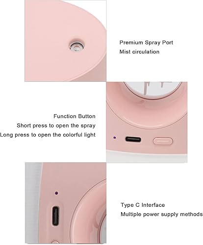 Miniatura 5 de Mini humidificador, humidificador pequeño de niebla fina de nivel nano con luz ambiental colorida, bajo ruido, 11.8 fl oz, gran capacidad,