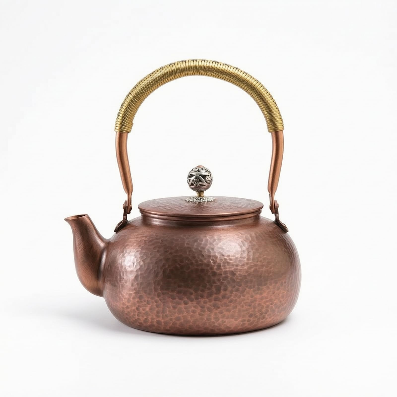 Bouilloire en Cuivre avec Couvercle Ajusté et Texture Martelée sur Corps et Couvercle pour Rétention Thermique Optimale pour Infusion Plantes Médicinales
