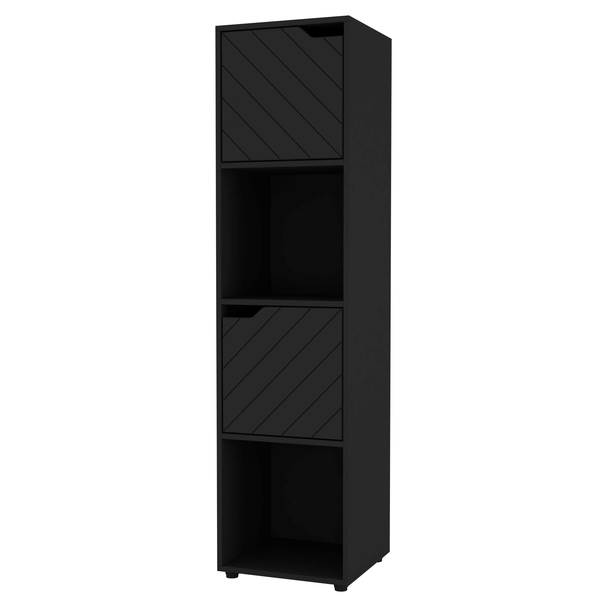 URBNLIVING Black Wooden Cube Bookcase With Line Doors Display Shelf Storage Shelving Cupboard Modern (Black Door, 4 Cube)