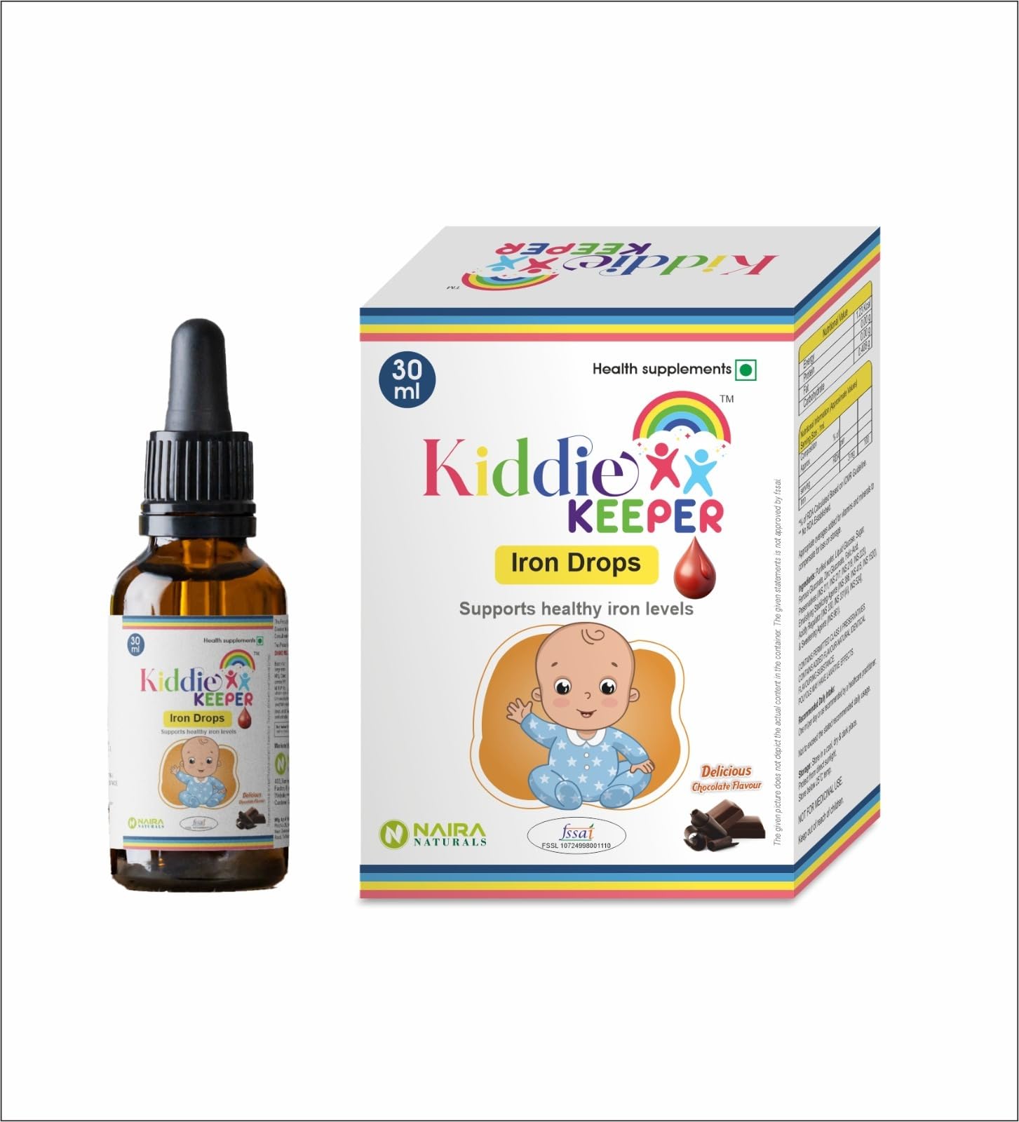 Kiddie KEEPER Iron Drops for Infants | Supports Healthy Iron Levels, Growth & Energy | Chocolate Flavour | FSSAI Approved | Baby Health Supplement | 30 Ml