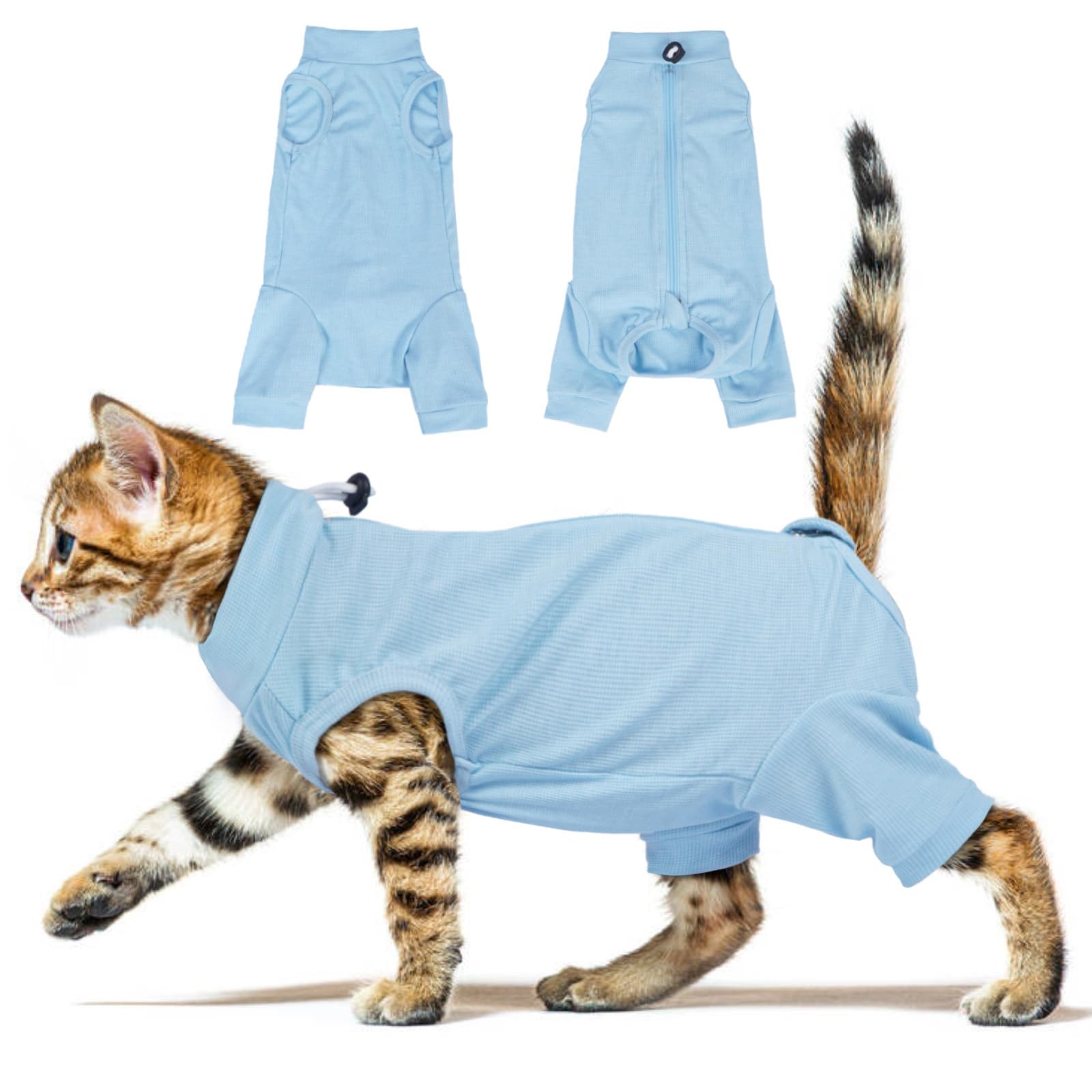 OUOBOB Cat Recovery Suit with Hind Legs, Breathable Post-Surgery Onesie for Abdominal Wounds, Anti-Licking Pet Surgical Pajamas - E-Collar Alternative for Female Cats (Blue, M)