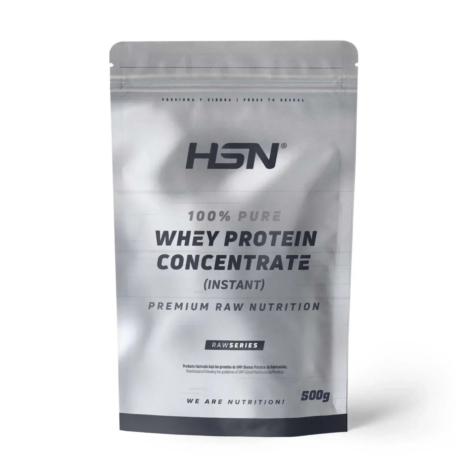 HSN 100% Whey Protein Concentrate WPC Sin Sabor 500 g | Proteína de suero concentrada 84% proteínas. Sin añadidos. Sin soja ni gluten. Apta vegetarianos. No Incluye dosificador