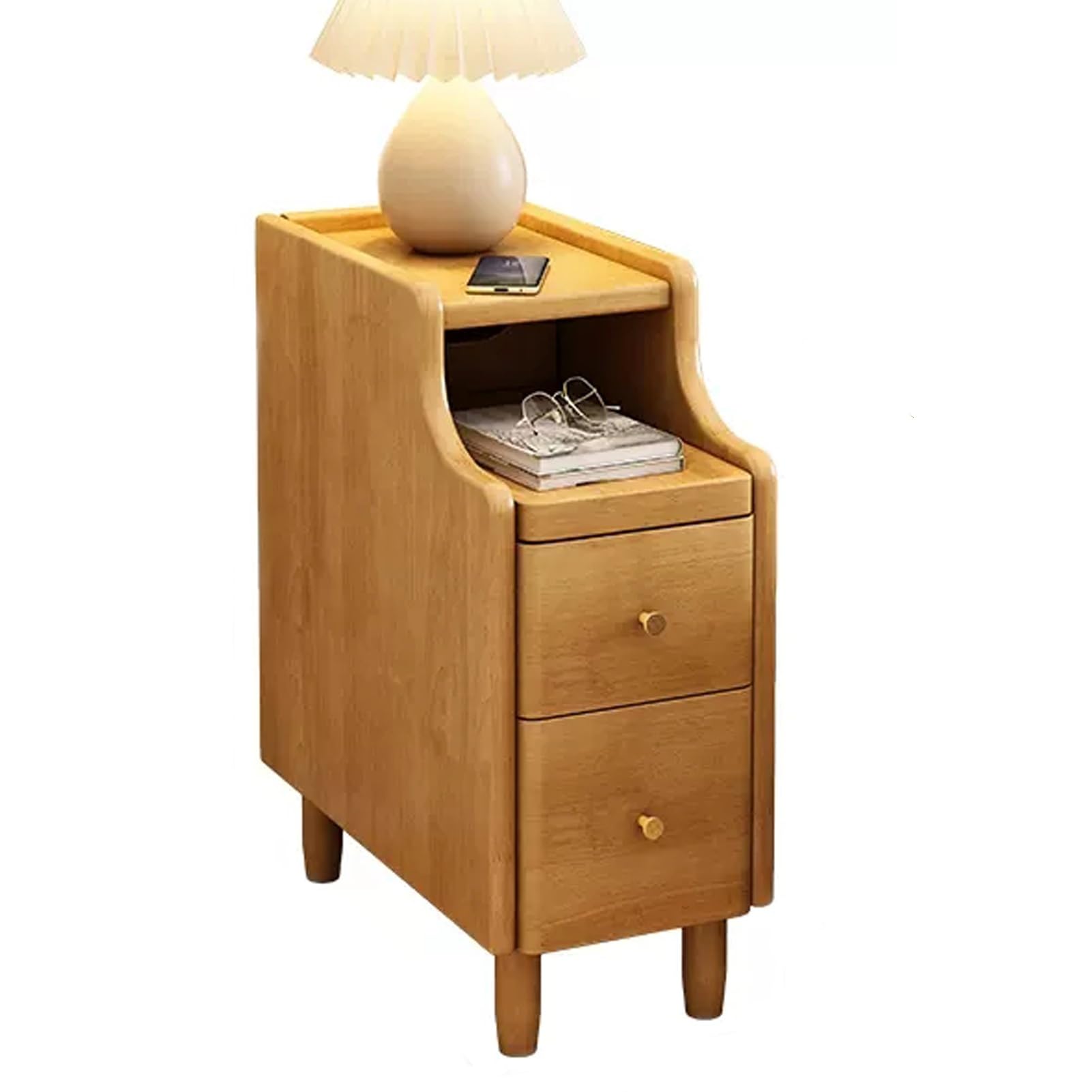 Table de chevet étroite haute avec armoire de rangement latérale et trou de câblage pour chambre