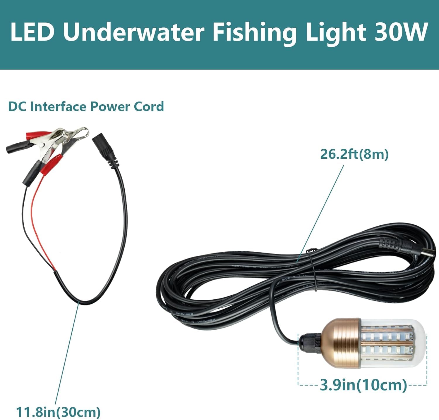 Luz LED para Pesca Submarina, 3000lm 30W IP68 Lámpara Impermeable Luz Verde 360 ​​grados Iluminación Subacuática Integral para Peces Caída Profunda Colección de Subacuática(#1)