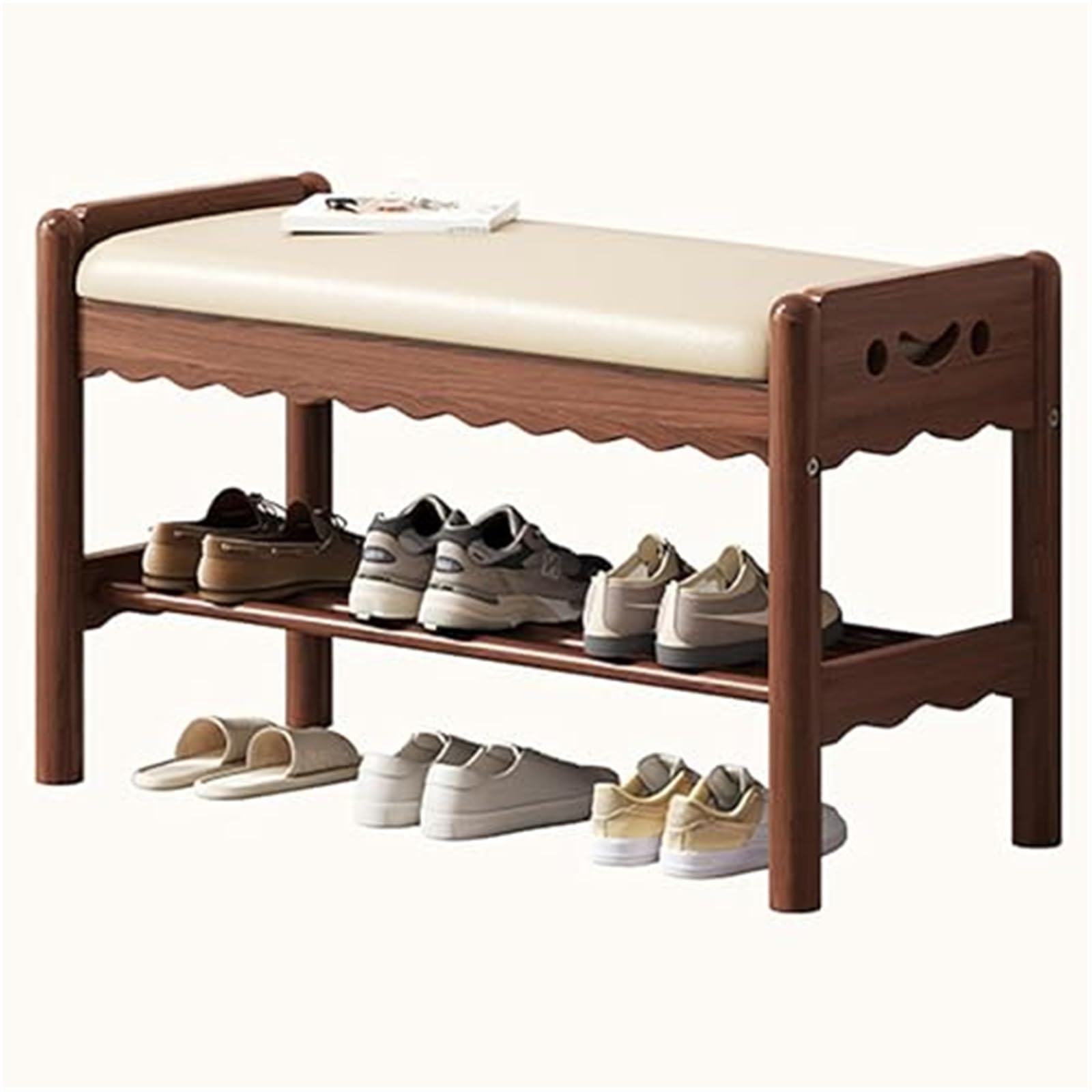 IvyLoutish Bamboo Shoe Bench Rack with Storage Shoe Rack with Cushion Entryway Storage Bench with Padded Seat Shoe Shelf for Entryway,Ideal for Home