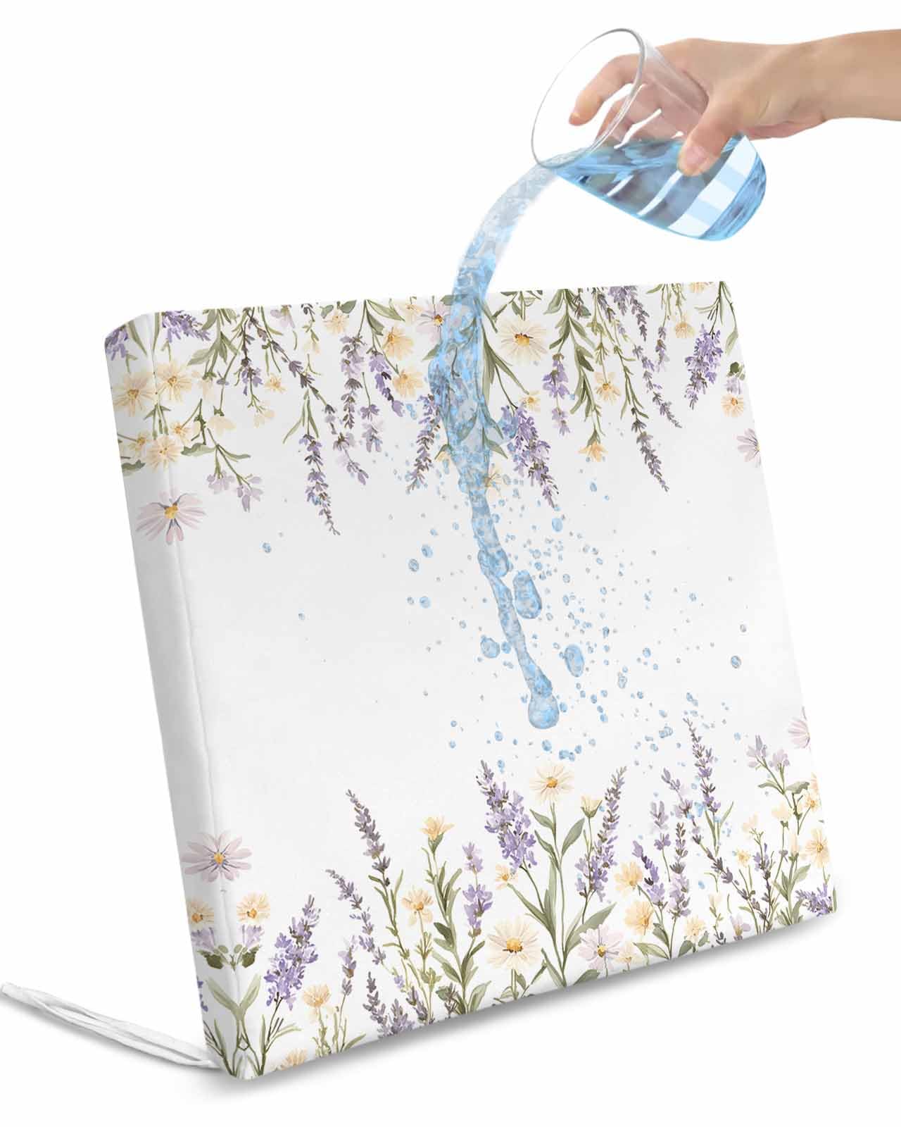 2 Pack Spring Lavender Waterproof Cushion Covers with Ties, Outdoor Patio Chaise Lounge Chair Seat Cushion Slip Covers Replacement(Only Cover) Farmhouse Floral Pastoral 22