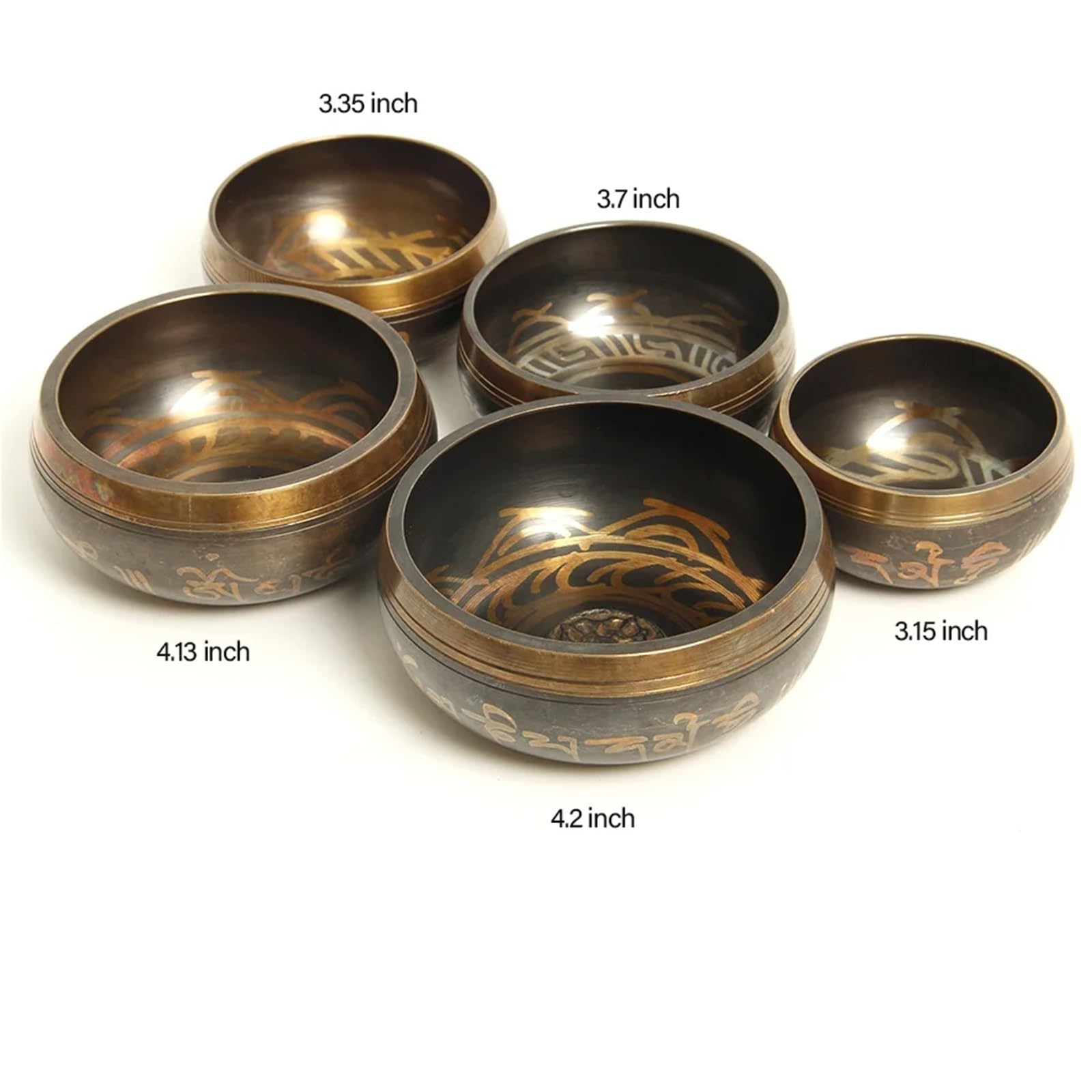 Cuencos tibetanos, juego de 5, curación artesanal 8 cm a 11
