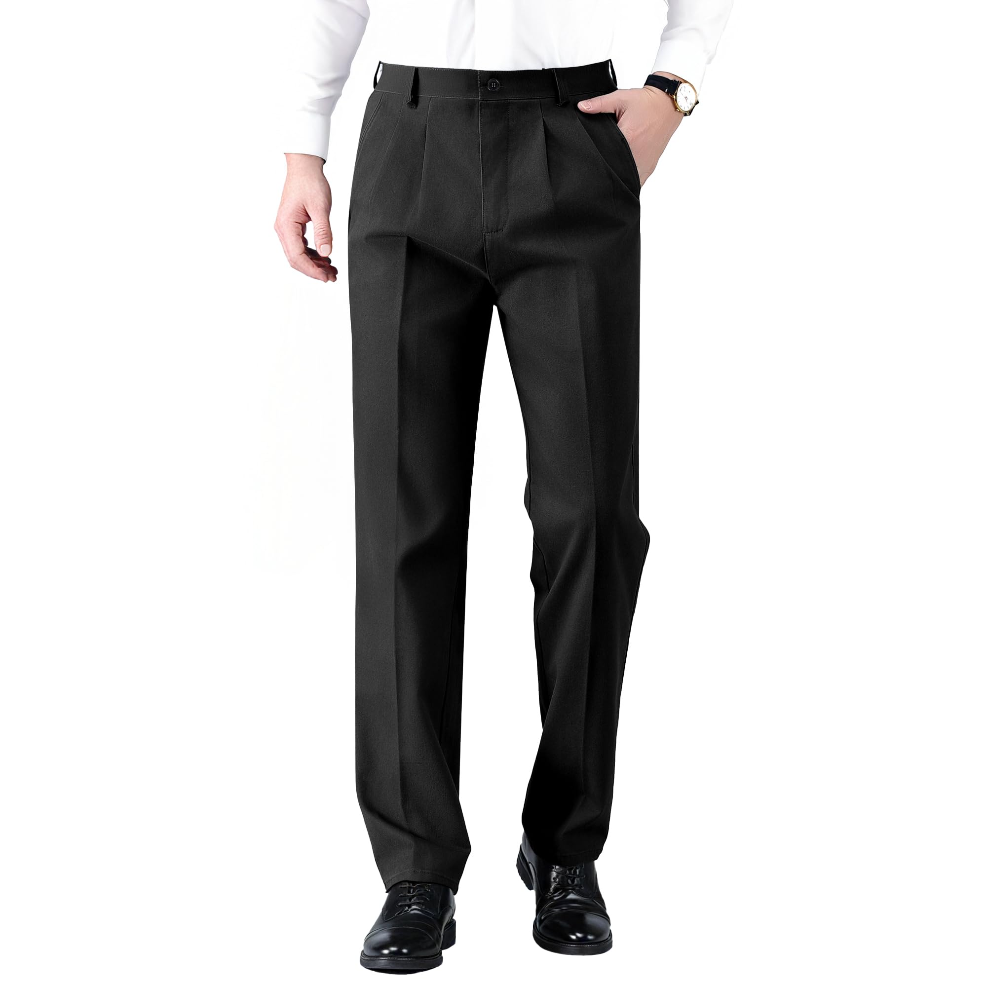 Pantalon Homme Habillé en Coton Anti-Rides Tube Droite | Pantalon Homme Extensible et Infroissable Coupe Classique