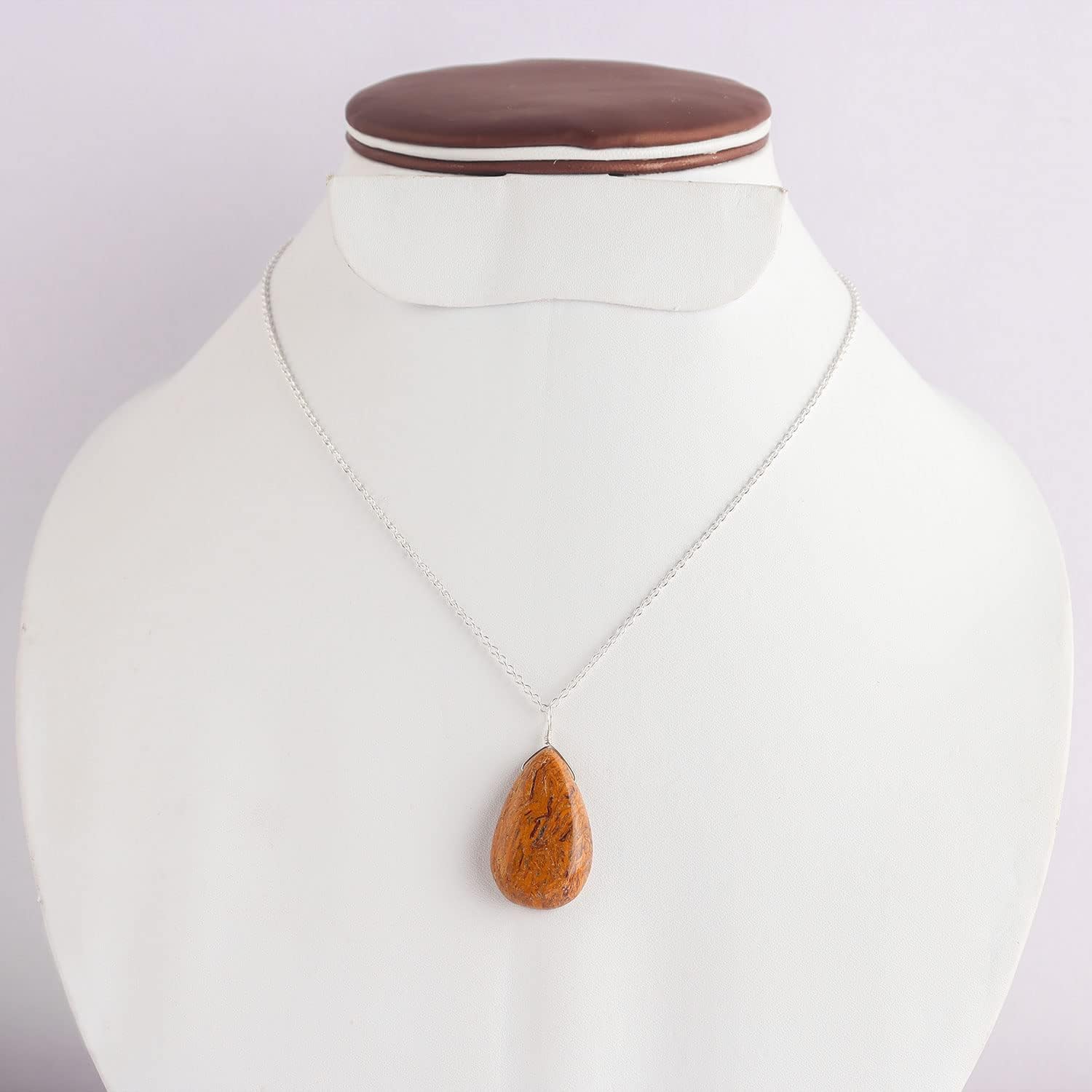 Pear Natural Cabochon Necklace for Women | Handmade Gemstone Pendant | 8–14 mm Stone | Chain 16+2 Inch Adjustable - Image 4