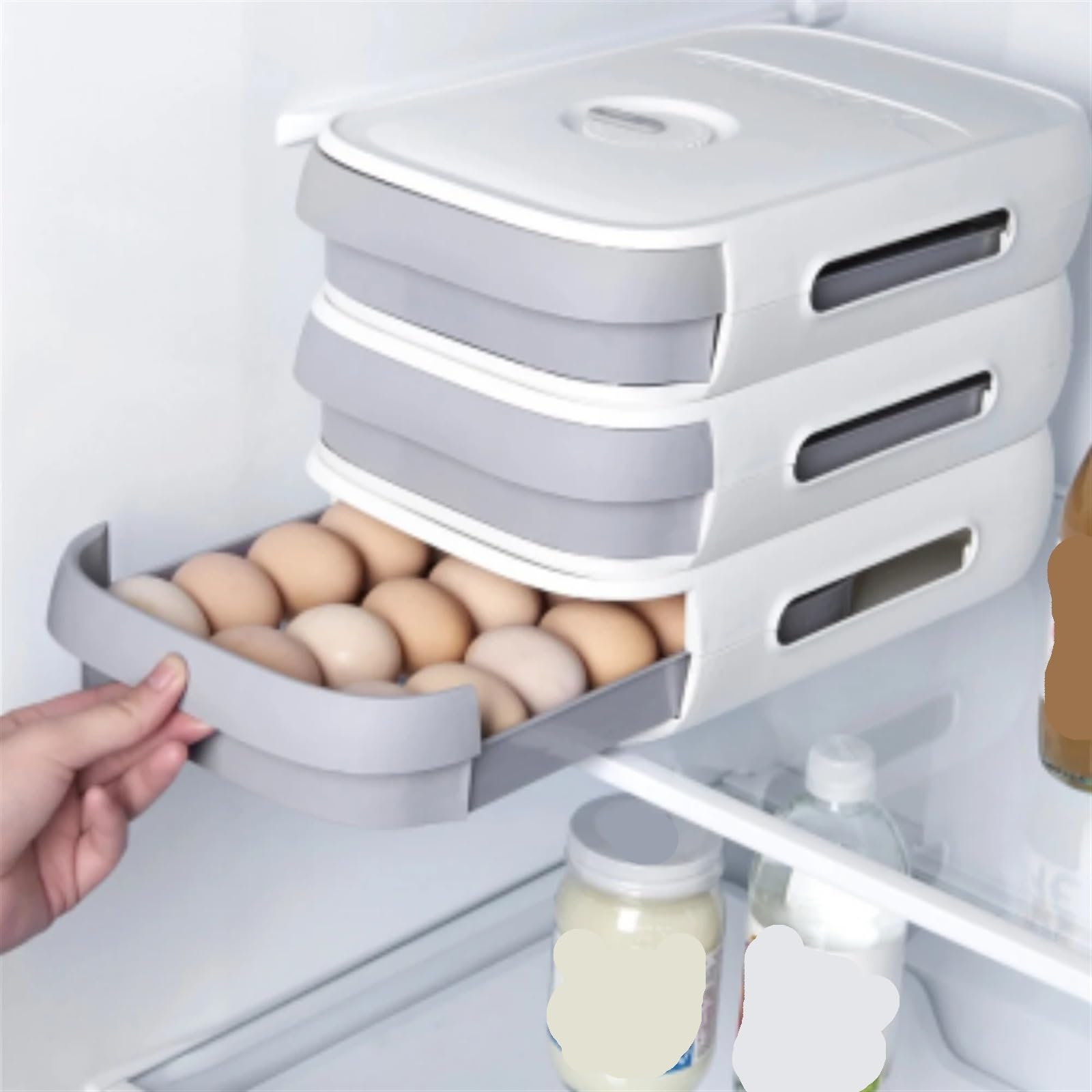 Stapelbarer Eierhalter, Aufbewahrungsbox, Schublade, automatischer Roll-Kühlschrank, Eier-Organizer, platzsparender Behälter, Küchen-Organizer(Bue)