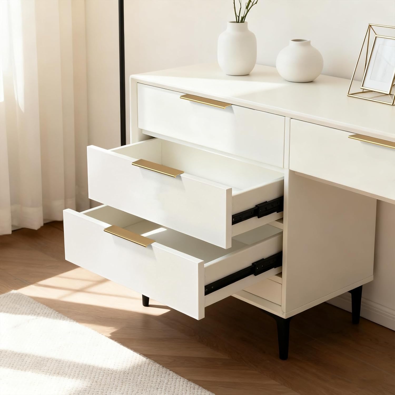 Goldenwarm 10 Pack Champagne Bronze Cabinet Pulls - 5-1/16 in Gold Finger Pulls, Brushed Bronze Edge Pulls for Kitchen